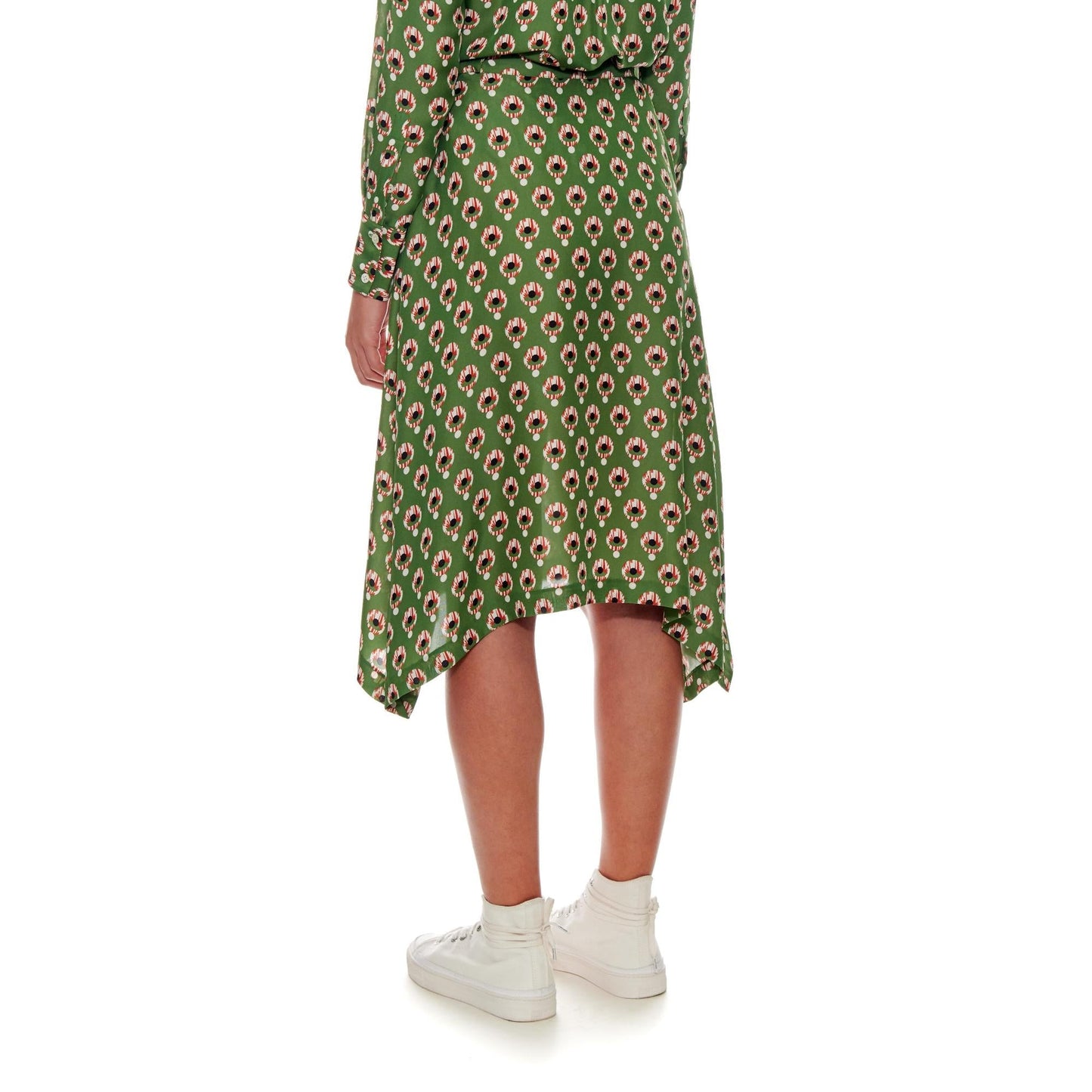 Women Poitiers Skirt - Handkerchief Hemline Skirt With Side Pockets in Green