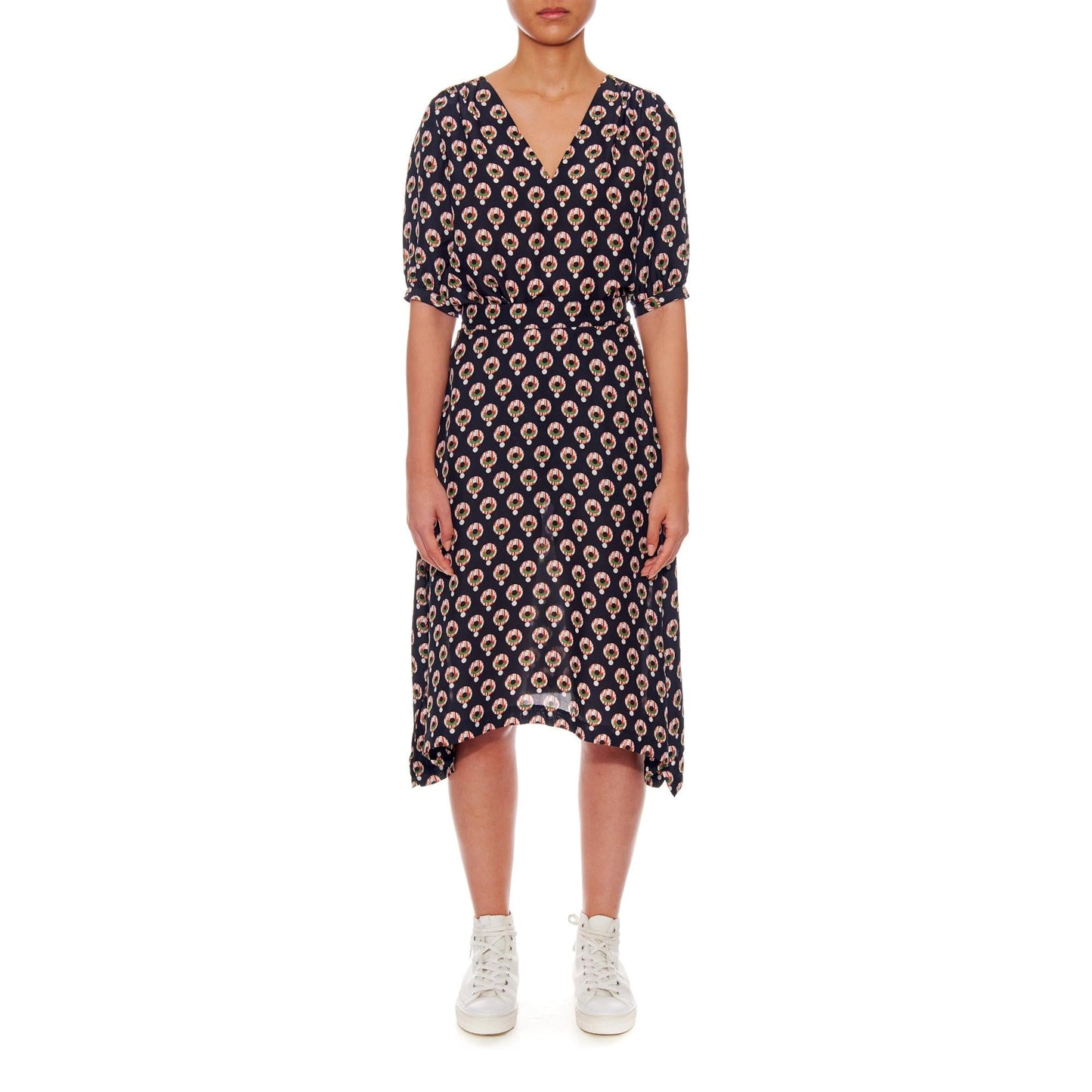 Women Poitiers Skirt - Handkerchief Hemline Skirt With Side Pockets in Black