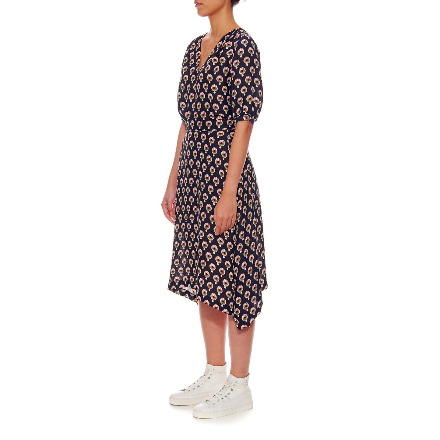 Women Poitiers Skirt - Handkerchief Hemline Skirt With Side Pockets in Black