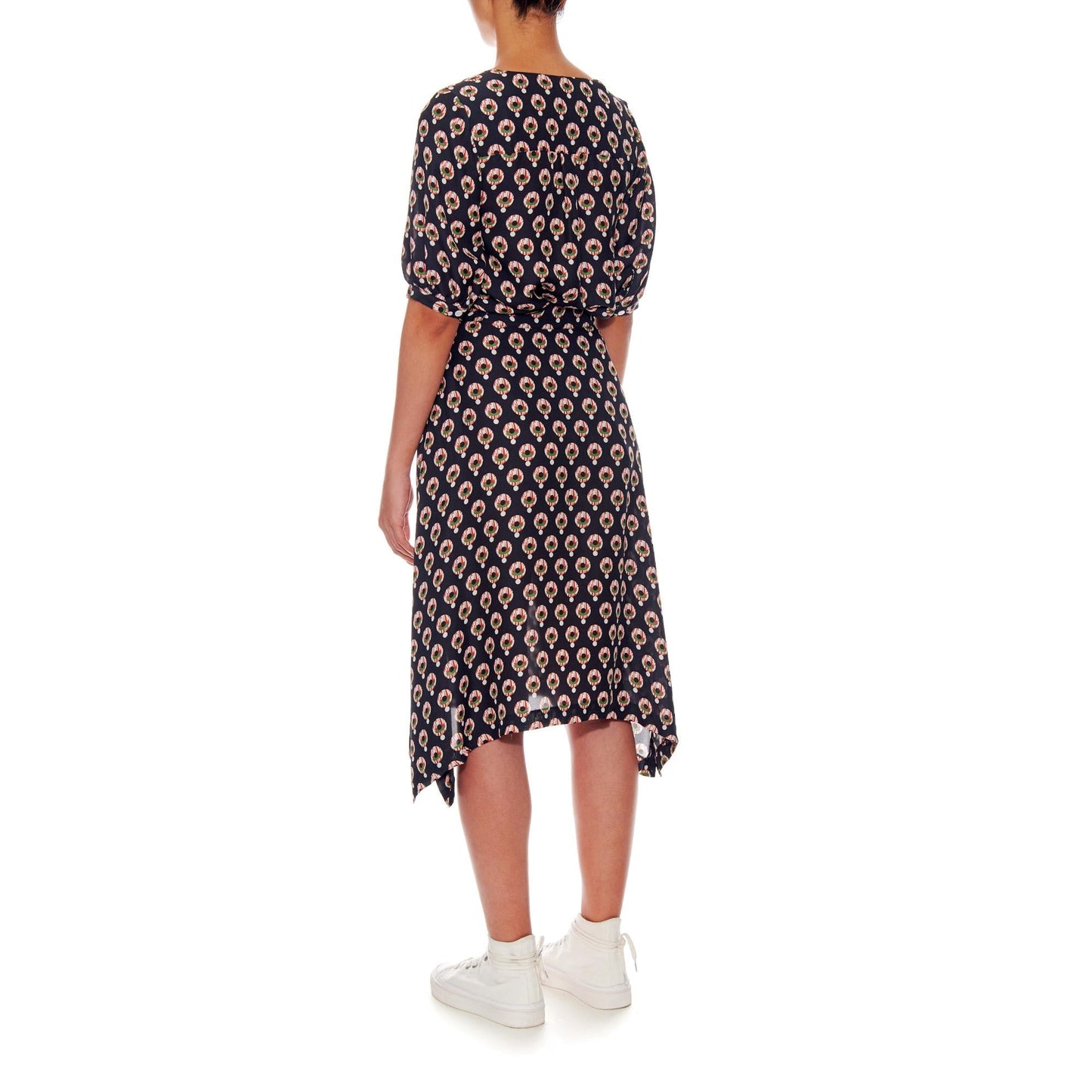 Women Poitiers Skirt - Handkerchief Hemline Skirt With Side Pockets in Black