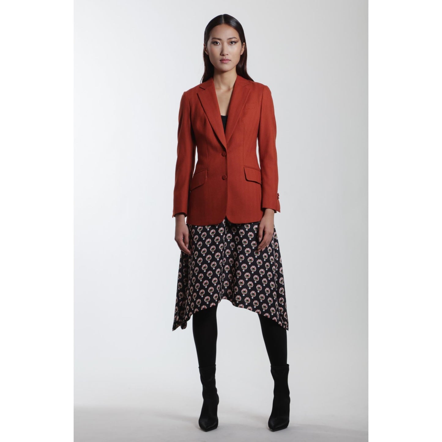 Women Poitiers Skirt - Handkerchief Hemline Skirt With Side Pockets in Black