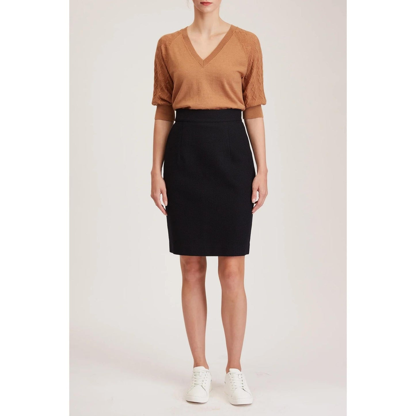 Women Cavan Skirt - Pencil Skirt in in Navy Blue Basketweave