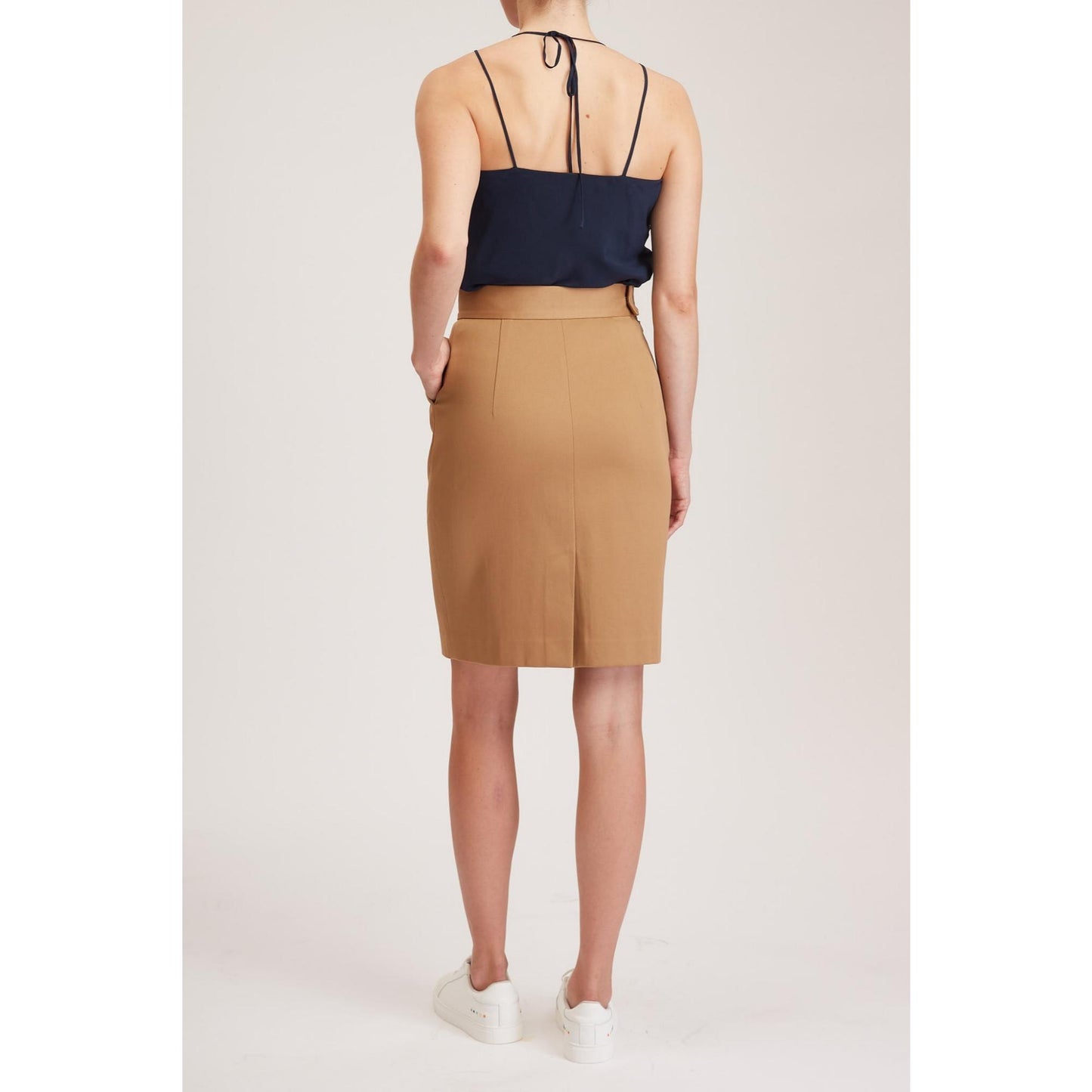 Women Cavan Skirt - Pencil Skirt in Camel Cotton Twill