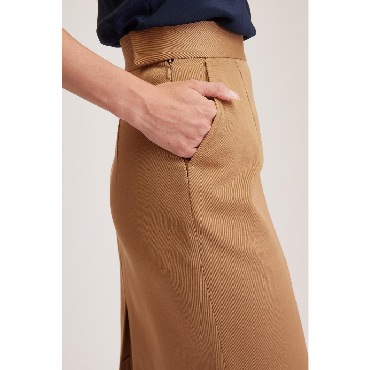 Women Cavan Skirt - Pencil Skirt in Camel Cotton Twill