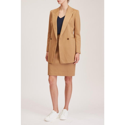 Women Cavan Skirt - Pencil Skirt in Camel Cotton Twill