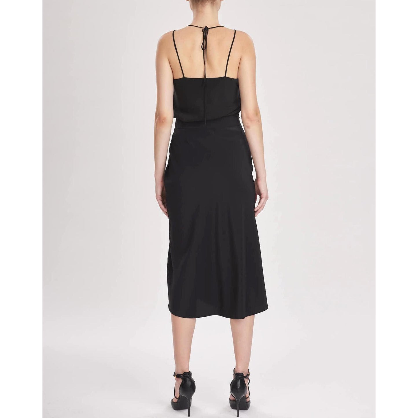 Women Cumbria Skirt - Midi Slip Skirt in Black Silk Crepe De Chine