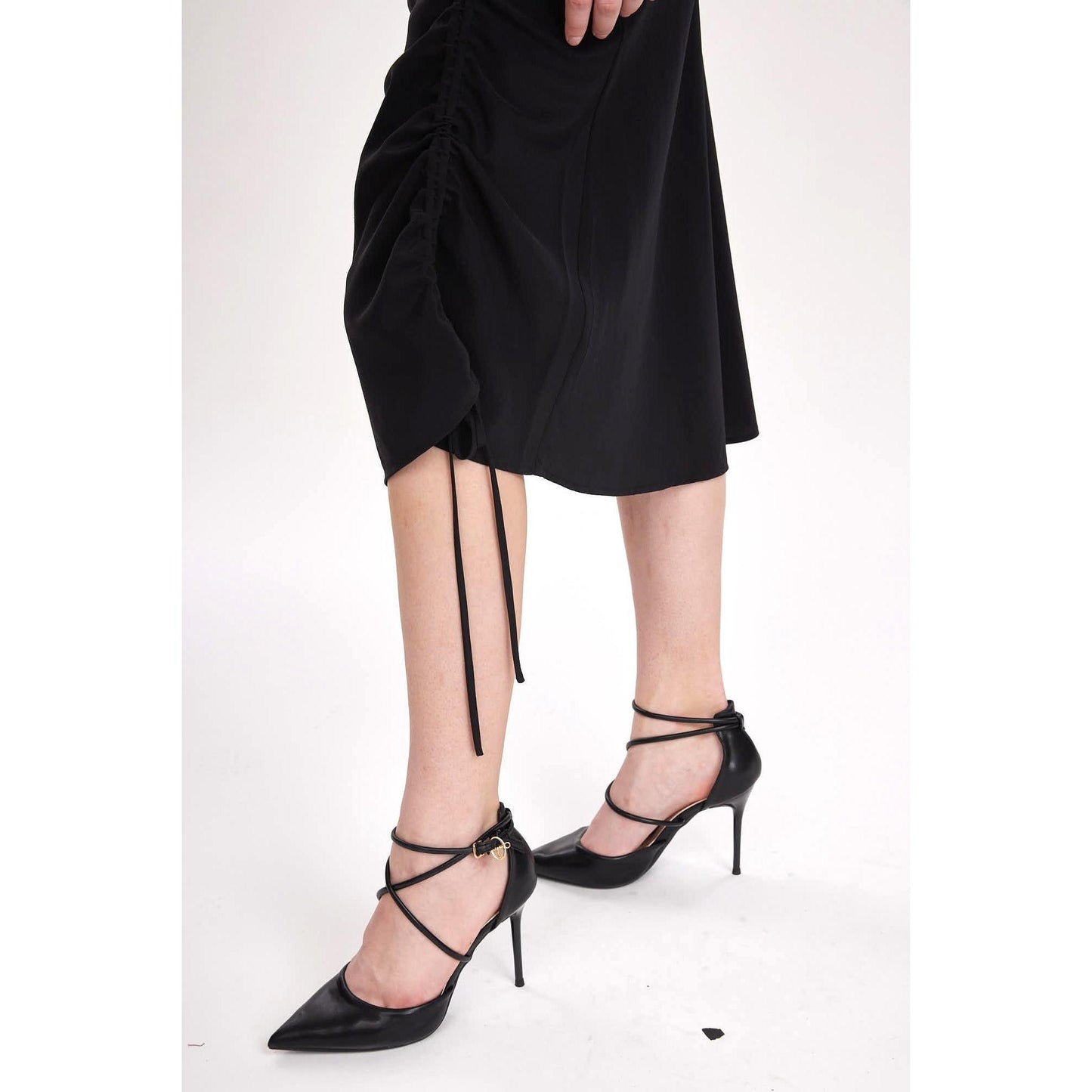 Women Cumbria Skirt - Midi Slip Skirt in Black Silk Crepe De Chine