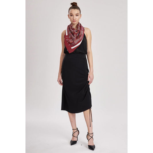 Women Cumbria Skirt - Midi Slip Skirt in Black Silk Crepe De Chine