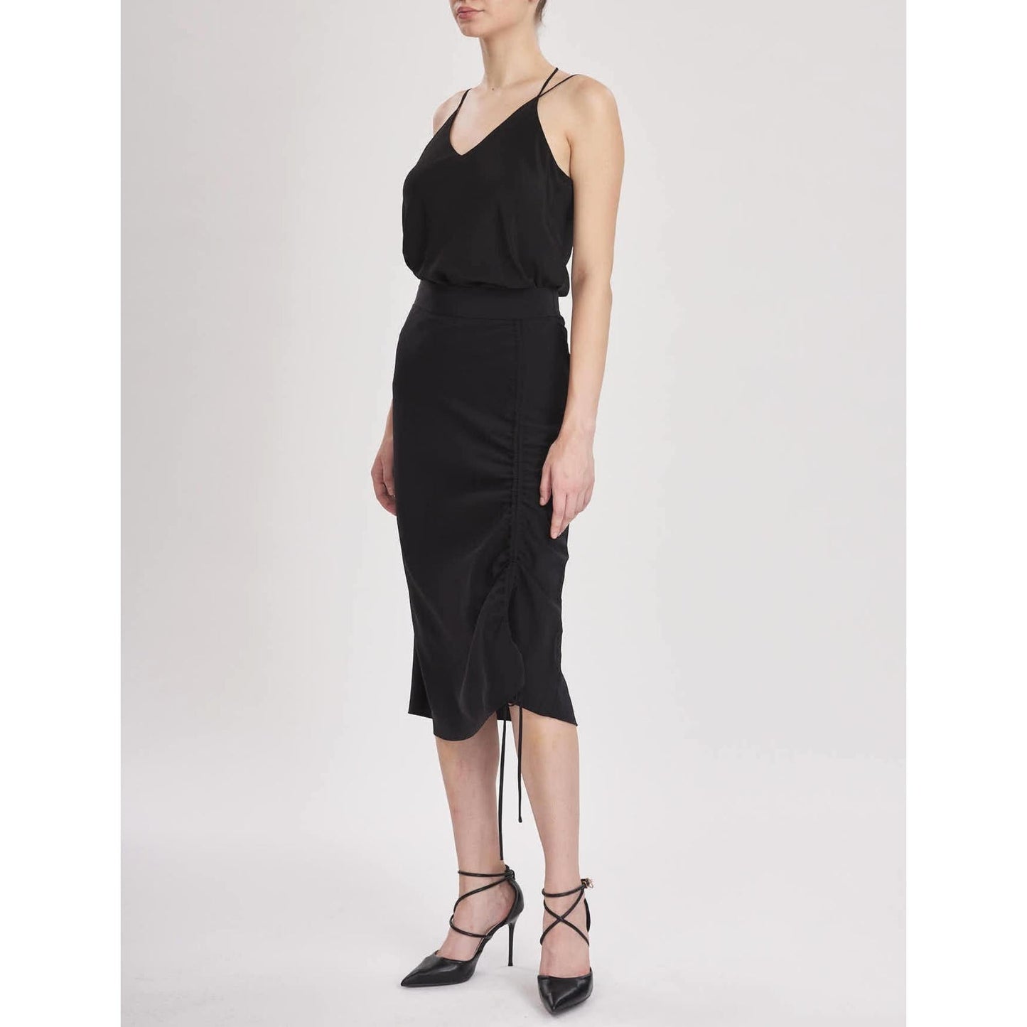 Women Cumbria Skirt - Midi Slip Skirt in Black Silk Crepe De Chine