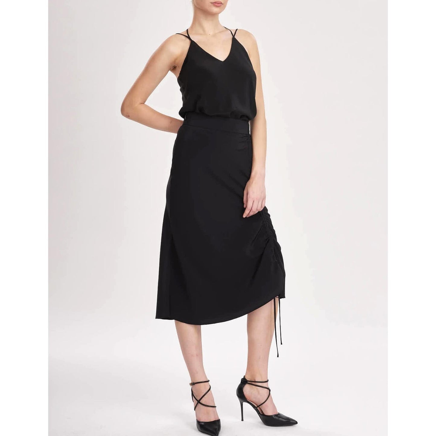 Women Cumbria Skirt - Midi Slip Skirt in Black Silk Crepe De Chine