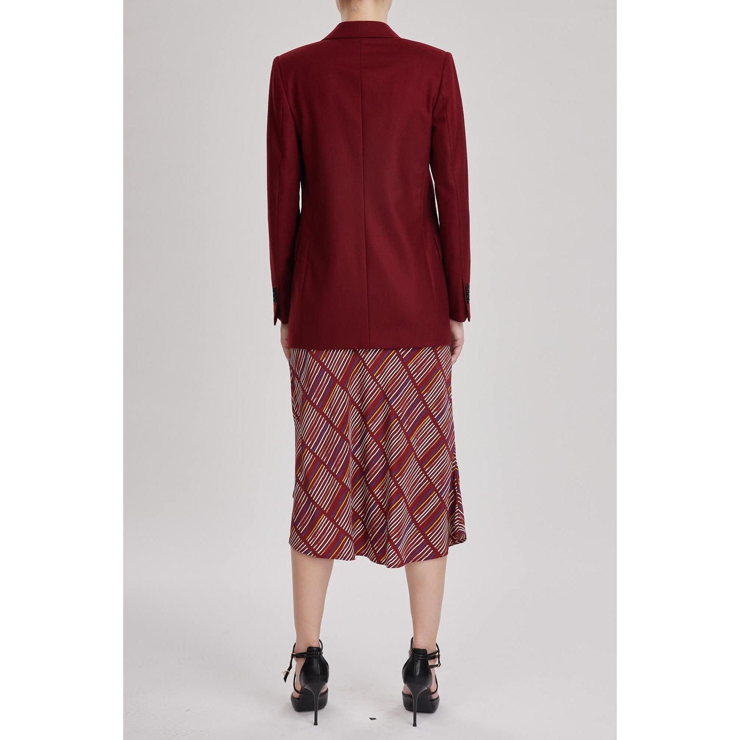 Women Cumbria Skirt - Midi Slip Skirt in Printed Red Wine Silk Crepe De Chine