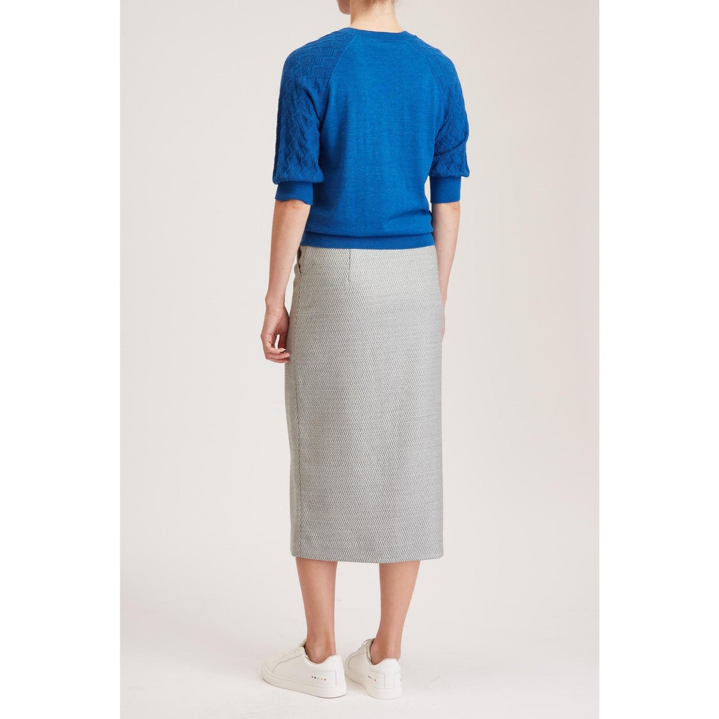 Women Richmond Skirt - Maxi Skirt in White/ Grey Diamond Twill
