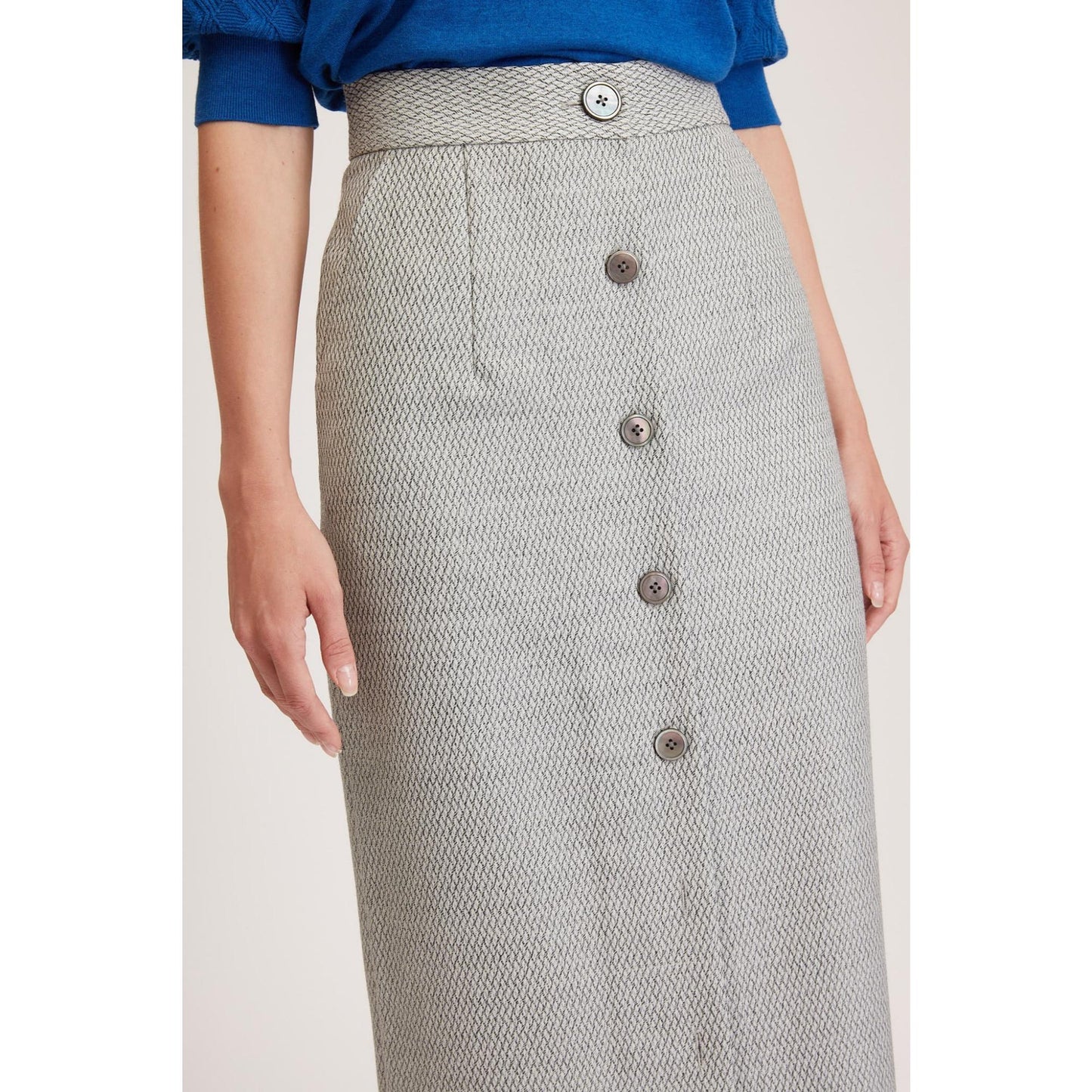 Women Richmond Skirt - Maxi Skirt in White/ Grey Diamond Twill