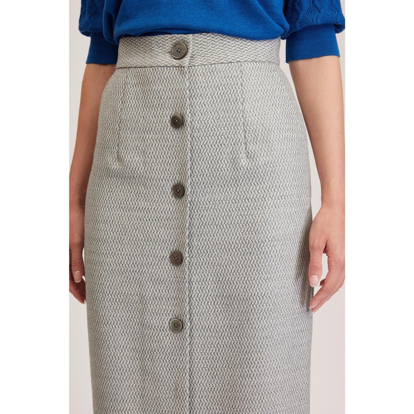 Women Richmond Skirt - Maxi Skirt in White/ Grey Diamond Twill