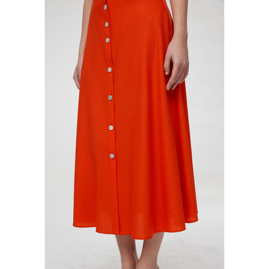 Women Perugia Skirt - Midi A-Line Skirt in Poppy Red