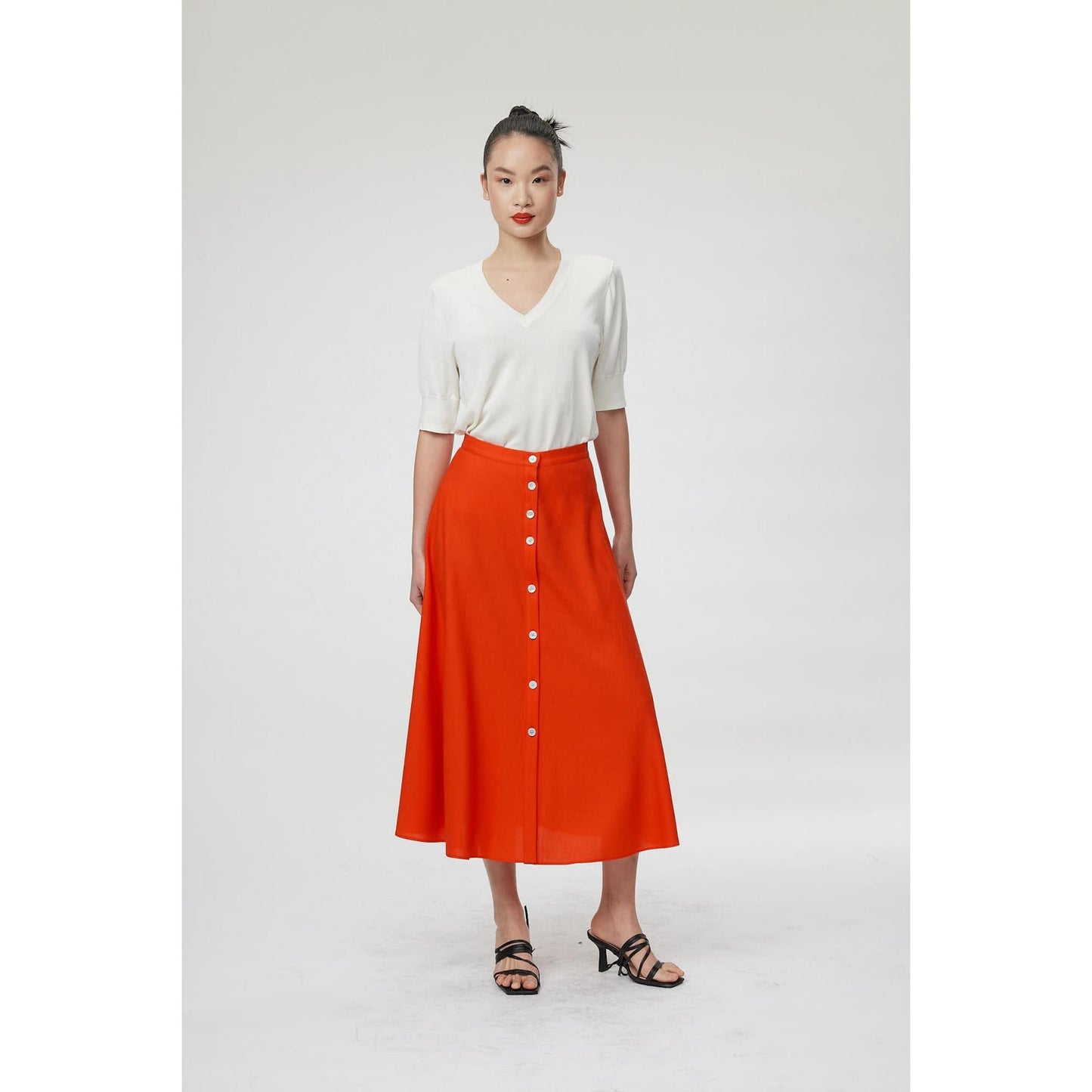 Women Perugia Skirt - Midi A-Line Skirt in Poppy Red