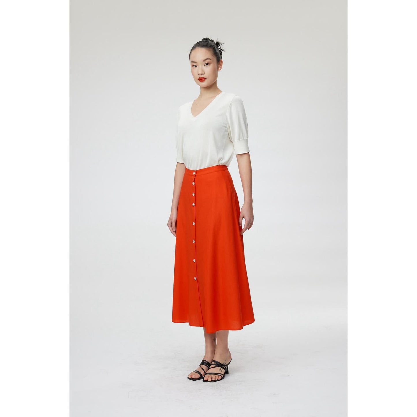Women Perugia Skirt - Midi A-Line Skirt in Poppy Red