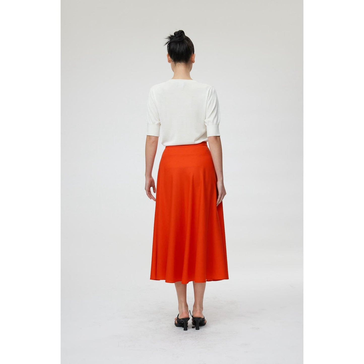Women Perugia Skirt - Midi A-Line Skirt in Poppy Red