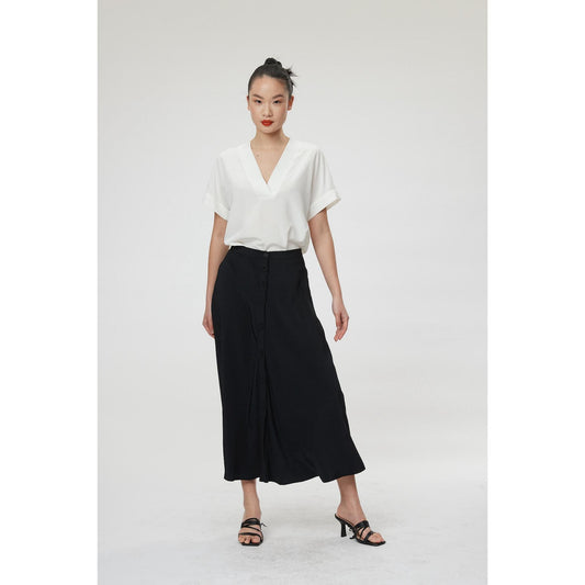 Women Perugia Skirt - Midi A-Line Skirt in Black