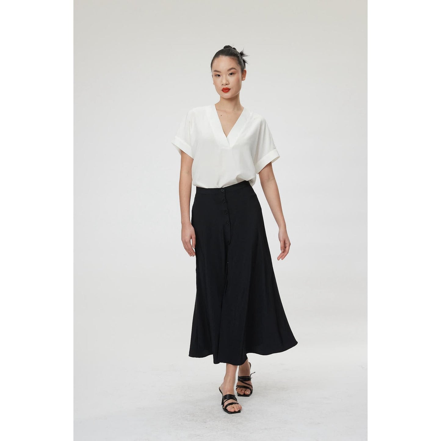 Women Perugia Skirt - Midi A-Line Skirt in Black