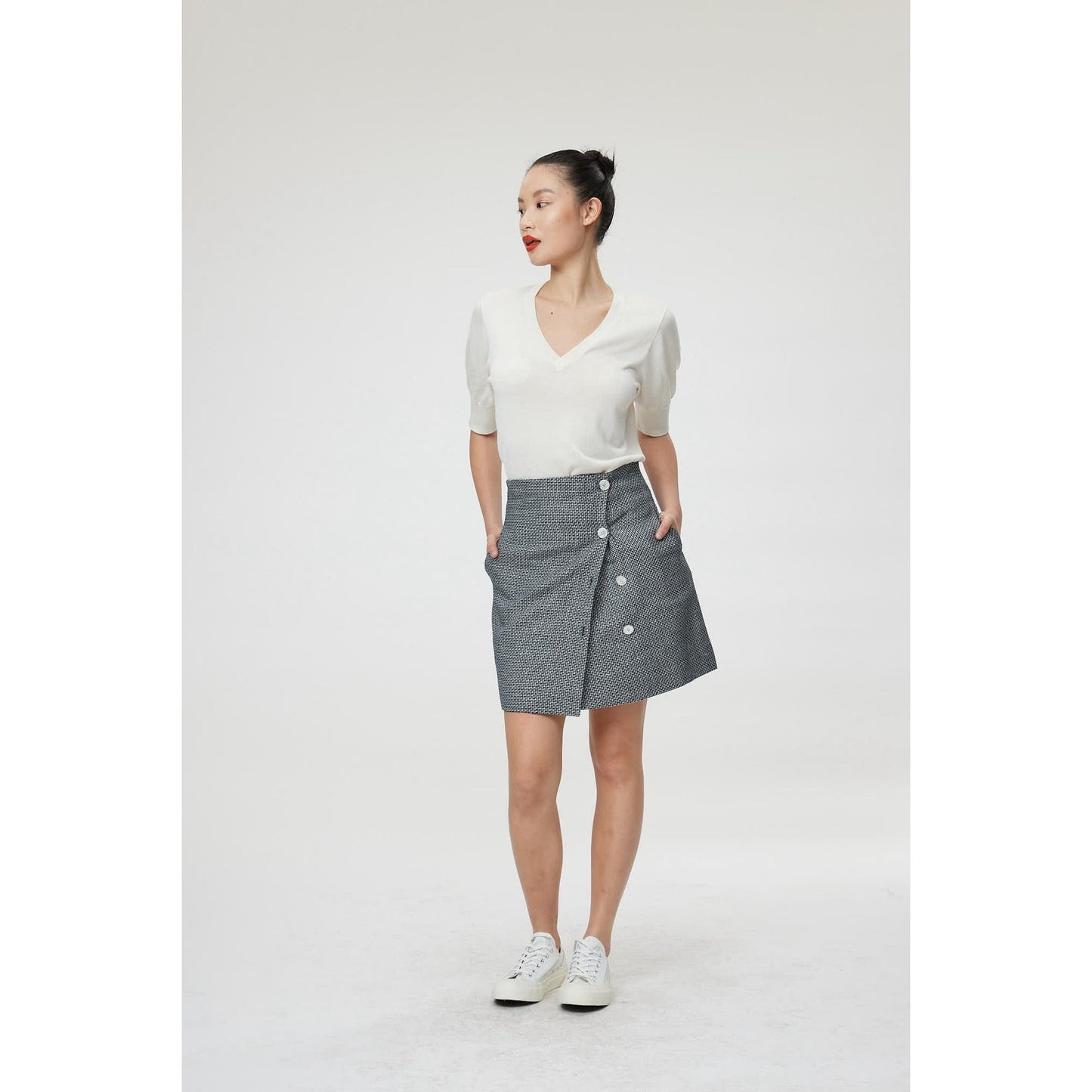 Women Venice Skirt - Wrap Skirt in Navy/White