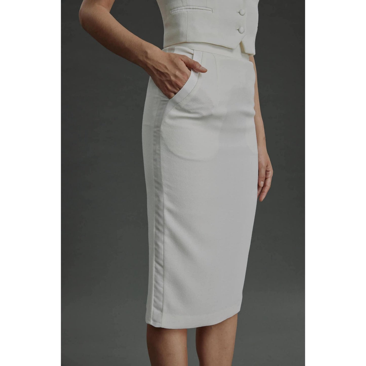 Women Almeirim - Limited Edition Skirt - Pencil Skirt in Wool Crepe - Daisy White