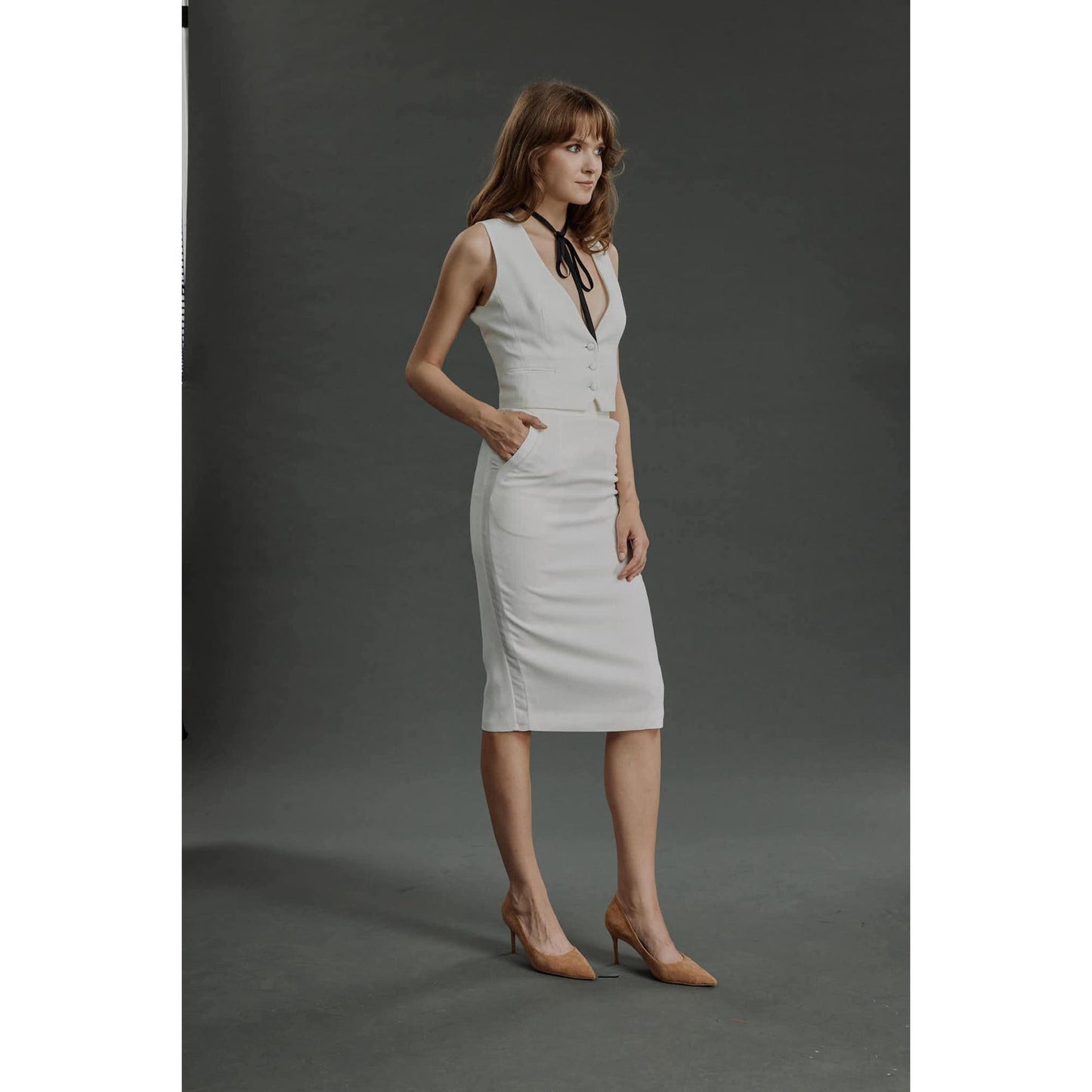 Women Almeirim - Limited Edition Skirt - Pencil Skirt in Wool Crepe - Daisy White