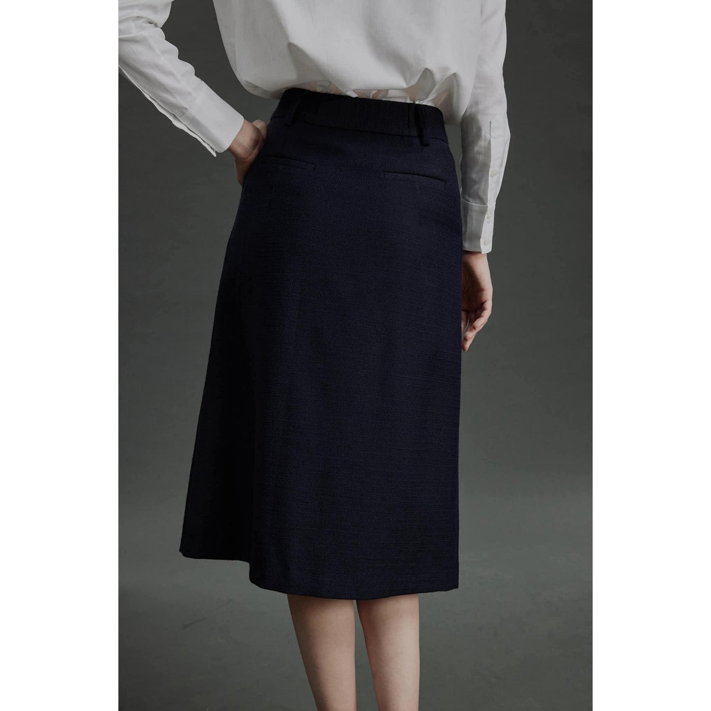 Women Fafe Skirt - A-Line Skirt in Blue Basketweave - Midnight Blue