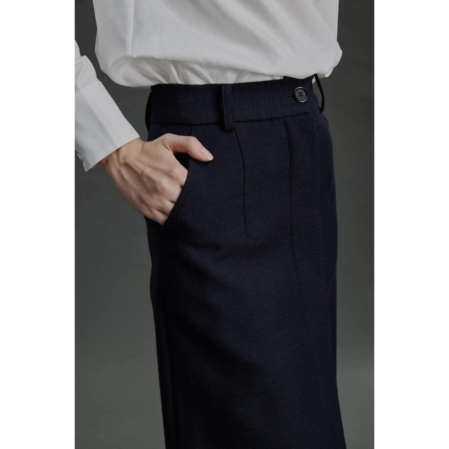 Women Fafe Skirt - A-Line Skirt in Blue Basketweave - Midnight Blue