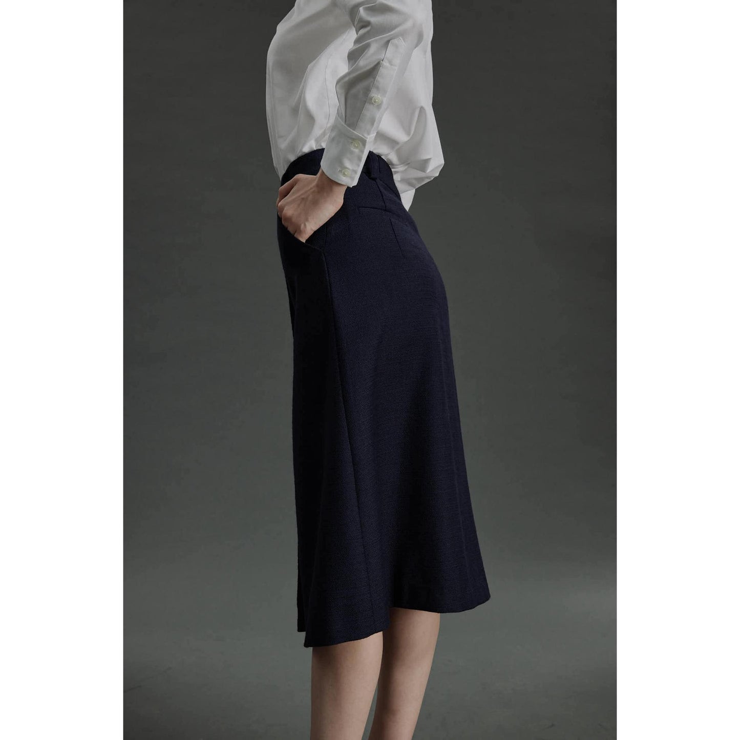 Women Fafe Skirt - A-Line Skirt in Blue Basketweave - Midnight Blue