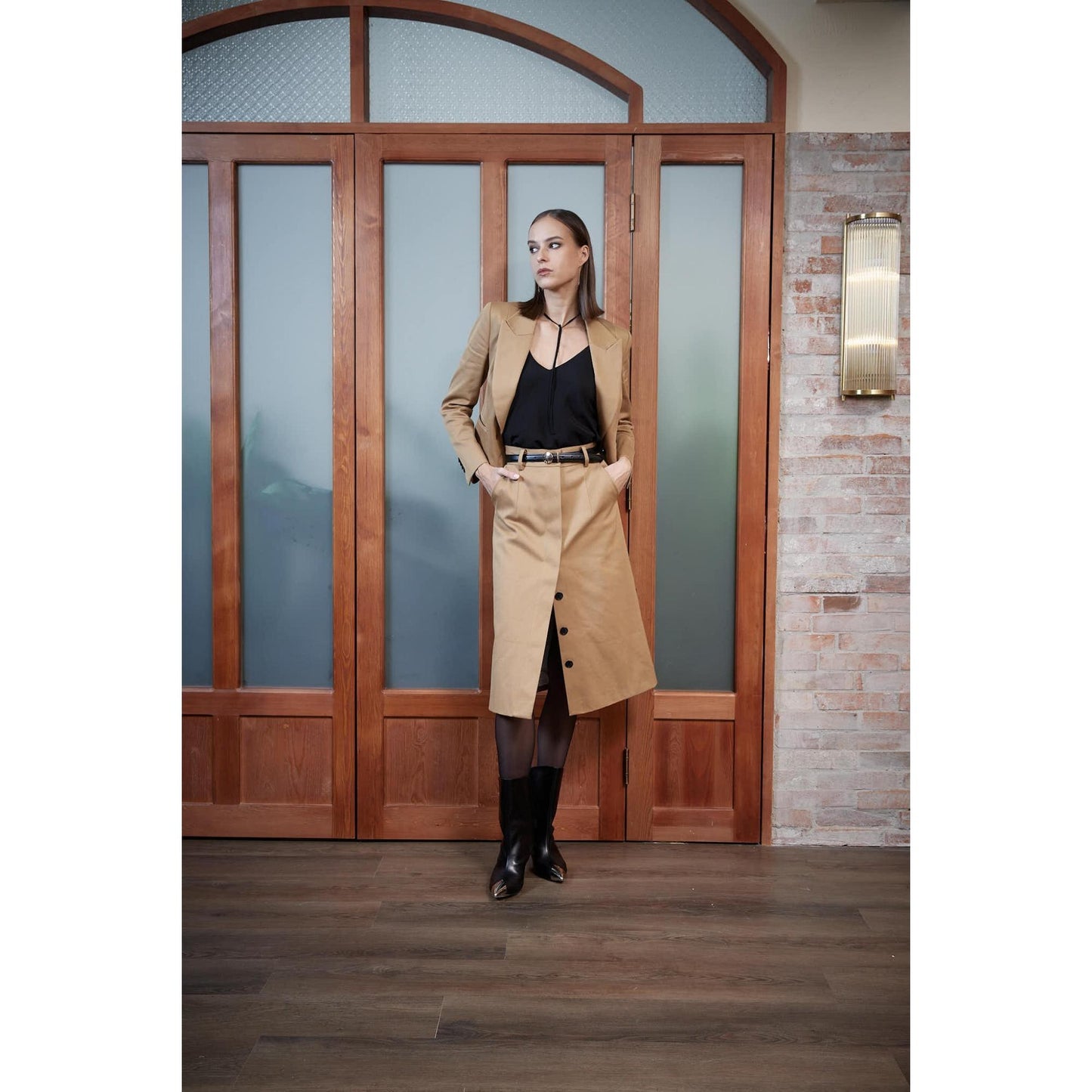 Women Fafe Skirt - A-Line Skirt in Beige Twill