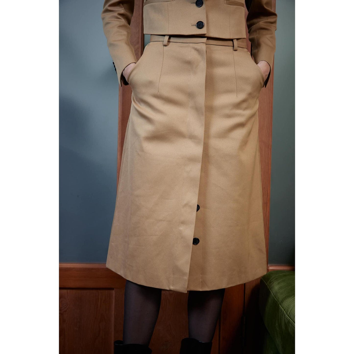 Women Fafe Skirt - A-Line Skirt in Beige Twill