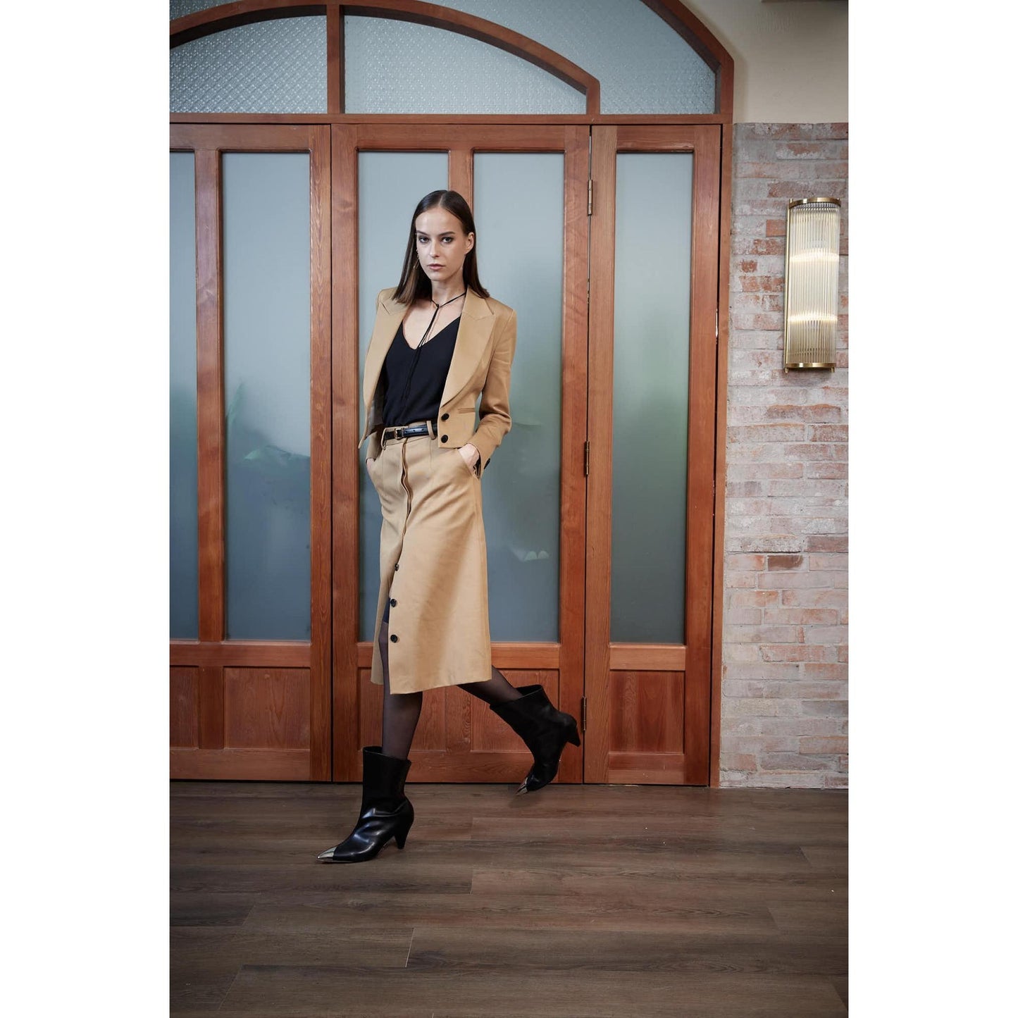 Women Fafe Skirt - A-Line Skirt in Beige Twill