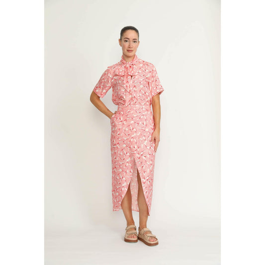 Women Littau Skirt - Littau Pink Petal Print Wrap Midi Skirt
