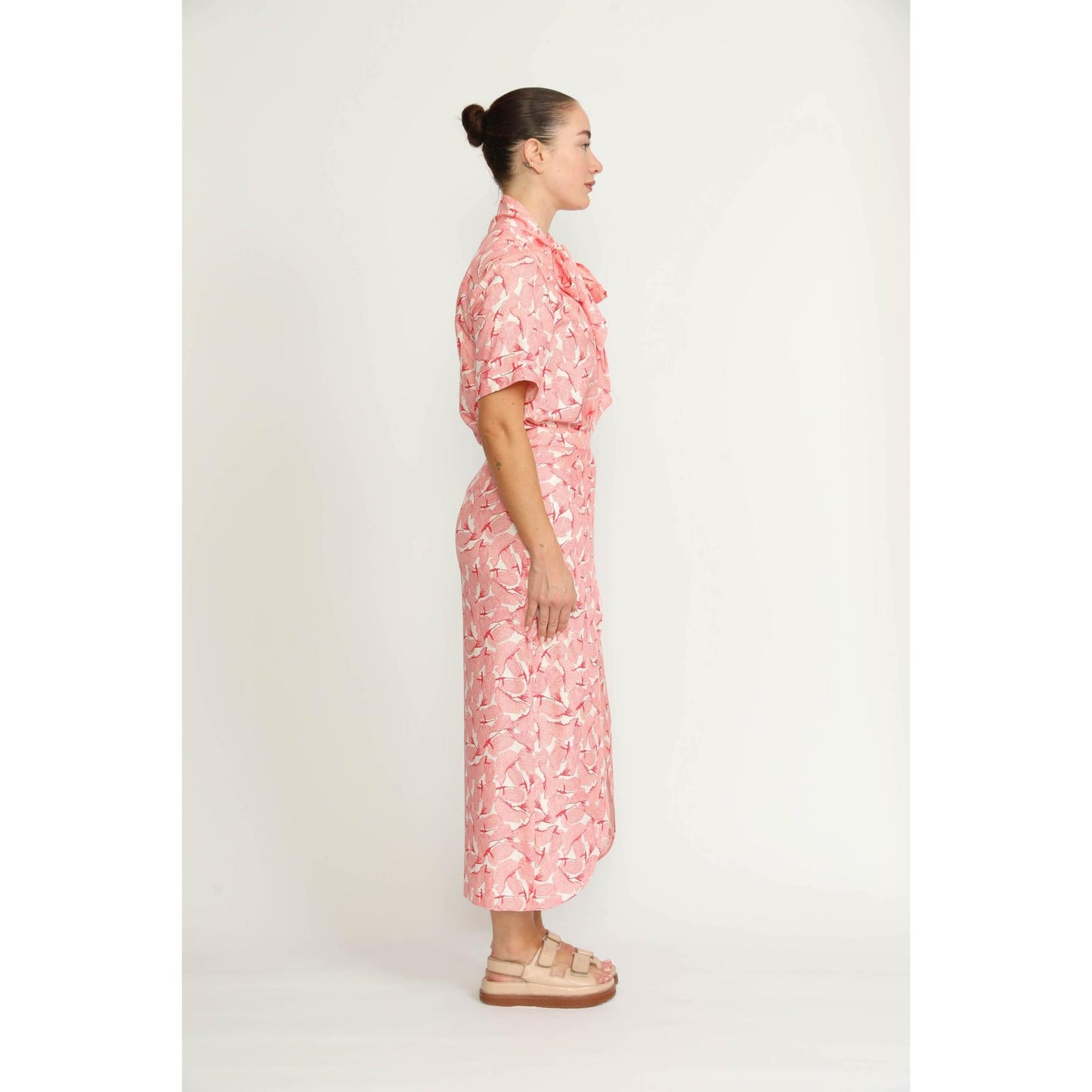 Women Littau Skirt - Littau Pink Petal Print Wrap Midi Skirt