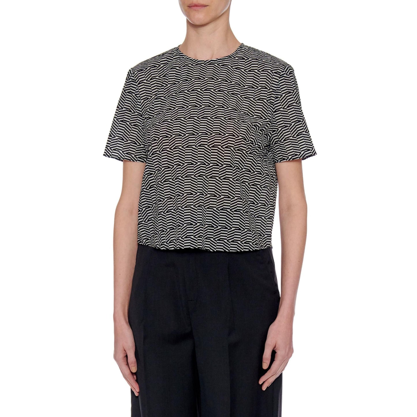 Women Segovia Top - Loose Fit Minimal Crew Blouse - Black