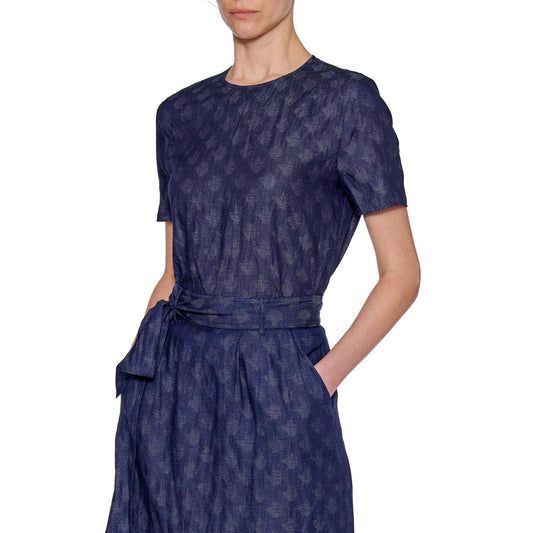 Women Segovia Top - Loose Fit Minimal Crew Blouse - Navy