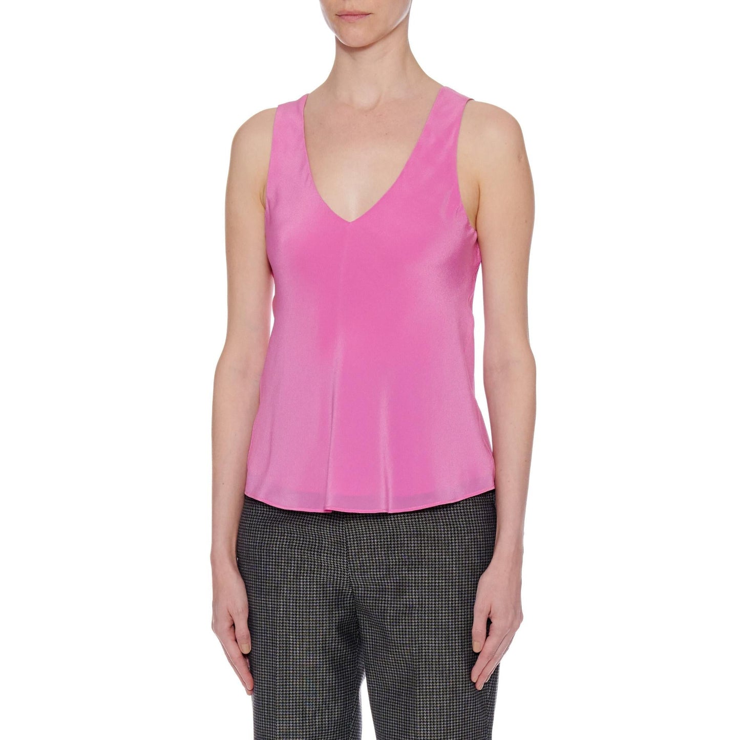 Women Burgos Top - V-Neck Sleeveless Summer Silk Top - Pink