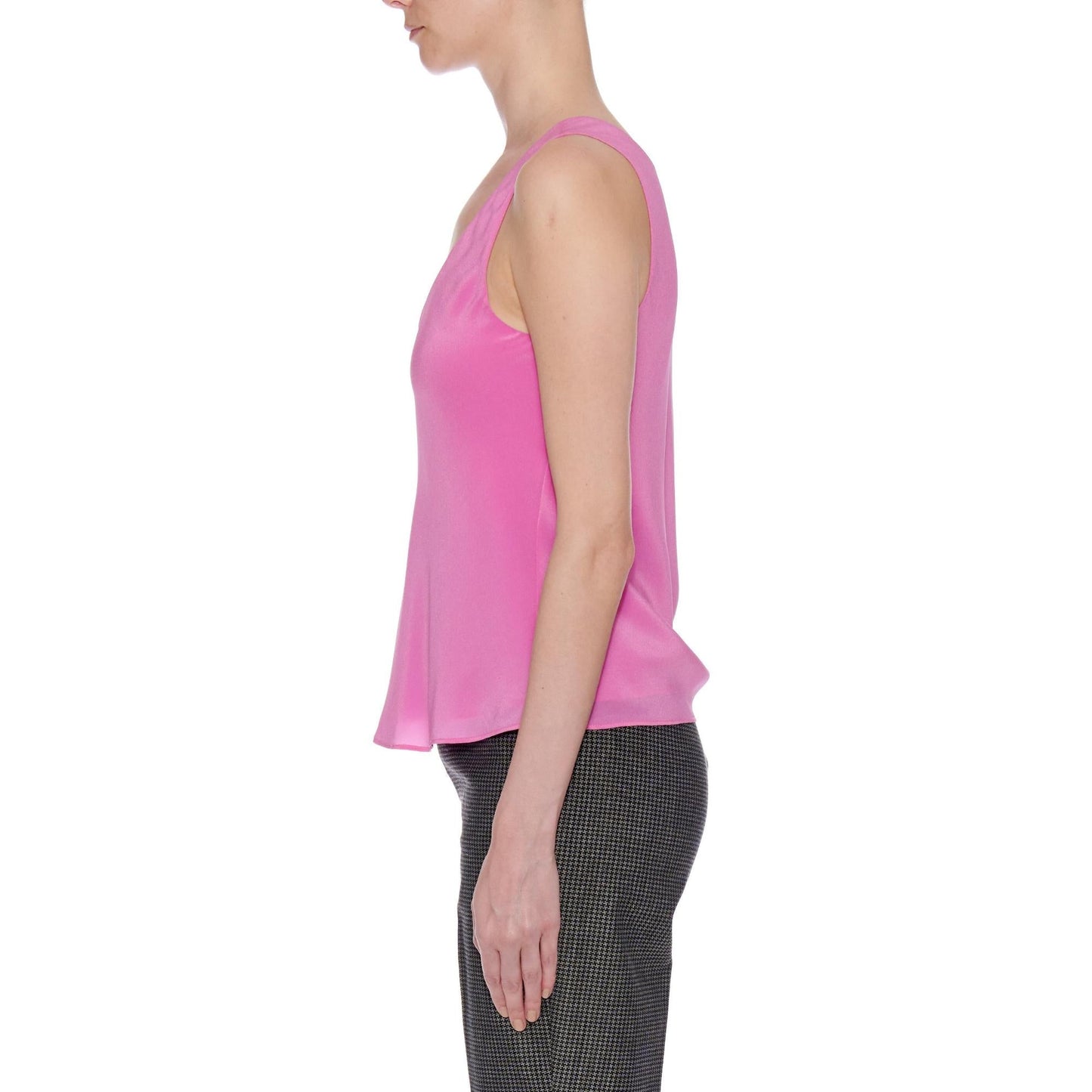 Women Burgos Top - V-Neck Sleeveless Summer Silk Top - Pink