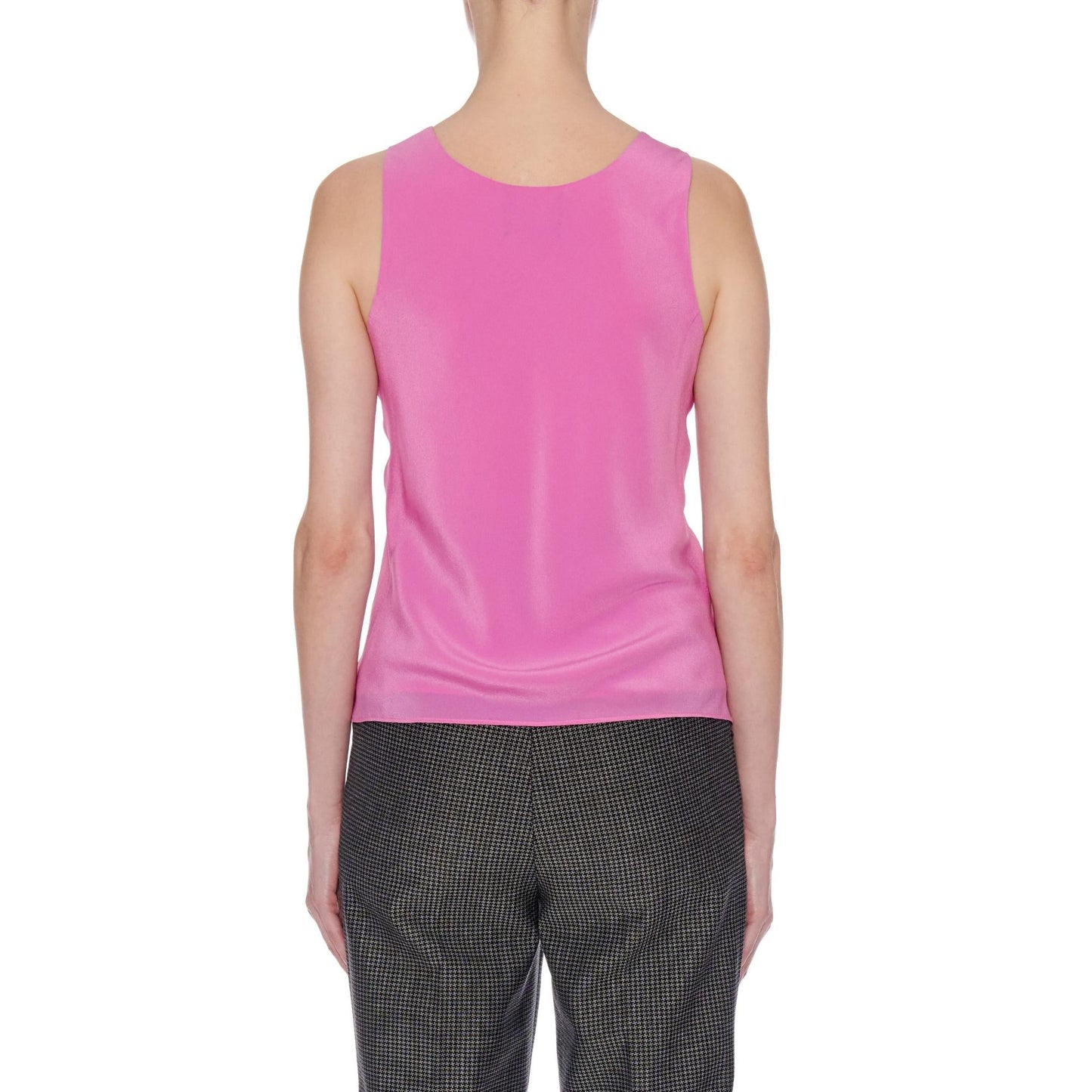 Women Burgos Top - V-Neck Sleeveless Summer Silk Top - Pink