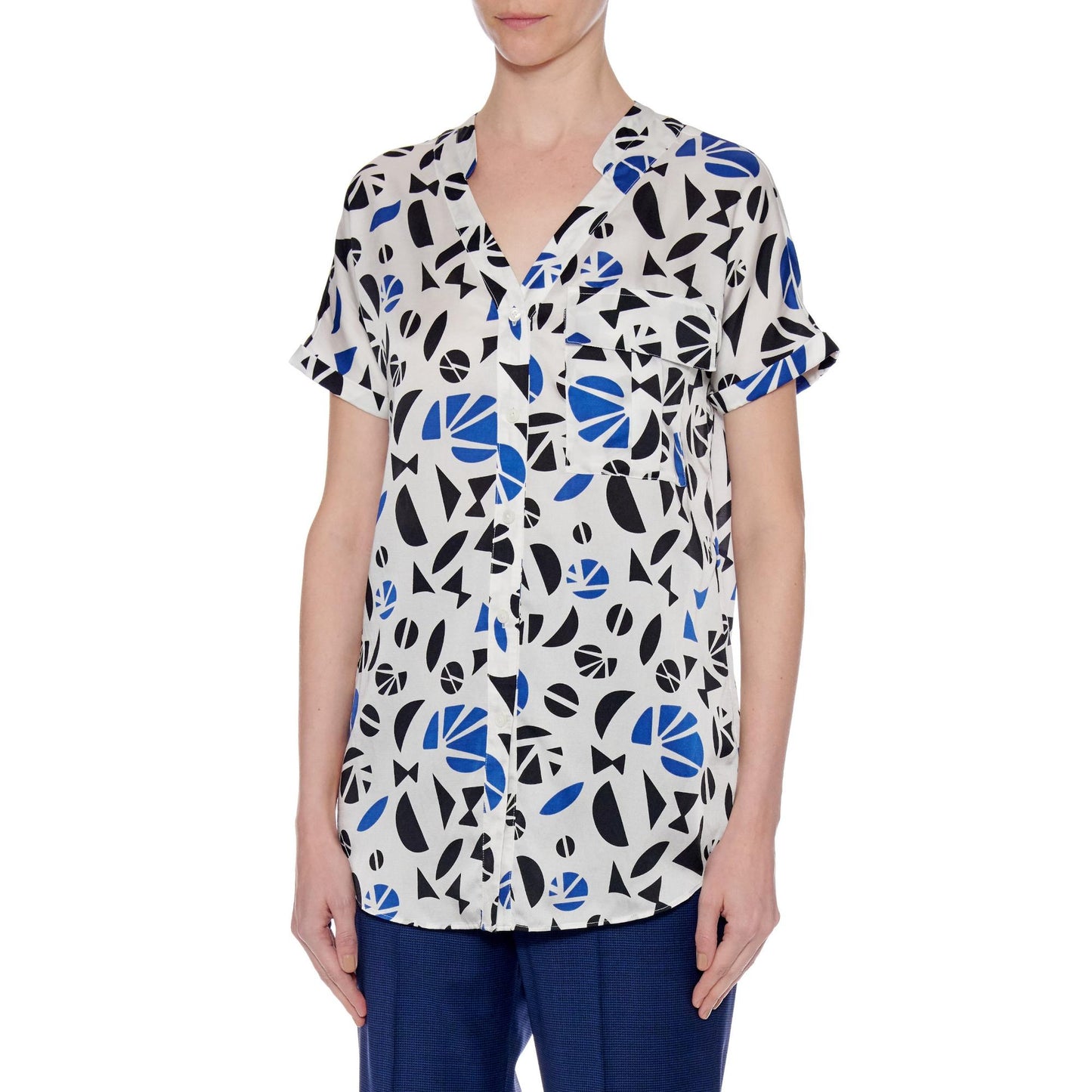 Women Lleida Top - Short Sleeve Loose Fit Summer Blouse - Print Black/Blue