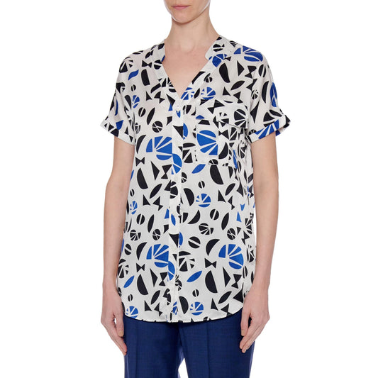 Women Lleida Top - Short Sleeve Loose Fit Summer Blouse - Print Black/Blue