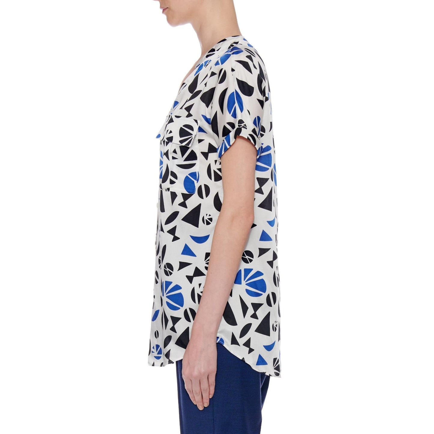 Women Lleida Top - Short Sleeve Loose Fit Summer Blouse - Print Black/Blue