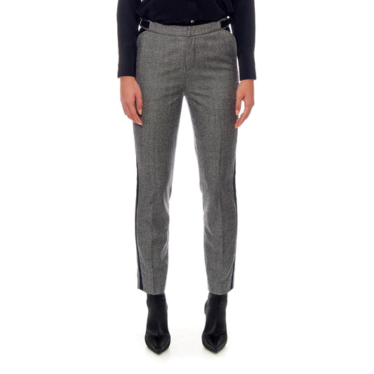 Women Lyon - High-Waisted Wool Trousers With Side Bars in Black And White Houndstooth