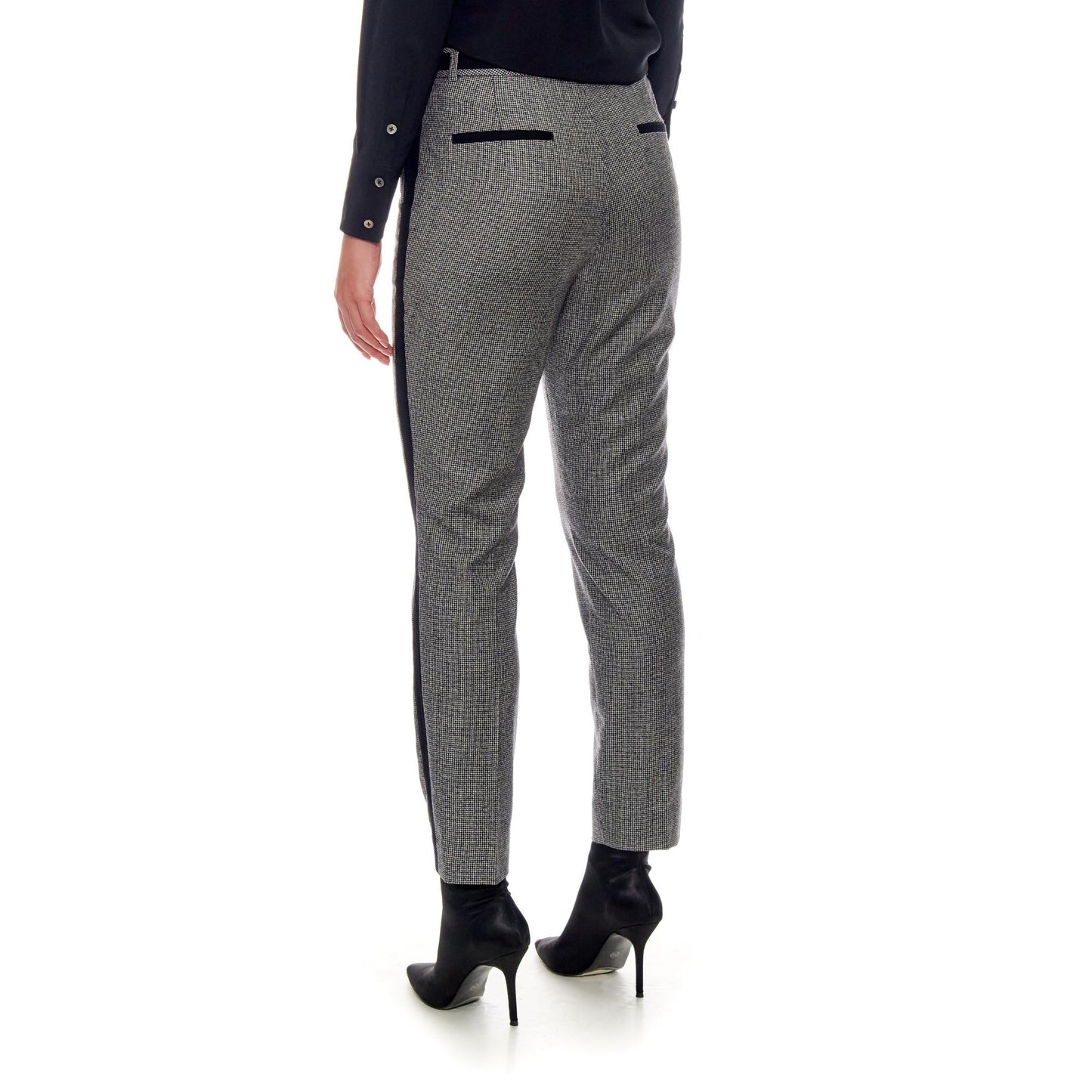 Women Lyon - High-Waisted Wool Trousers With Side Bars in Black And White Houndstooth