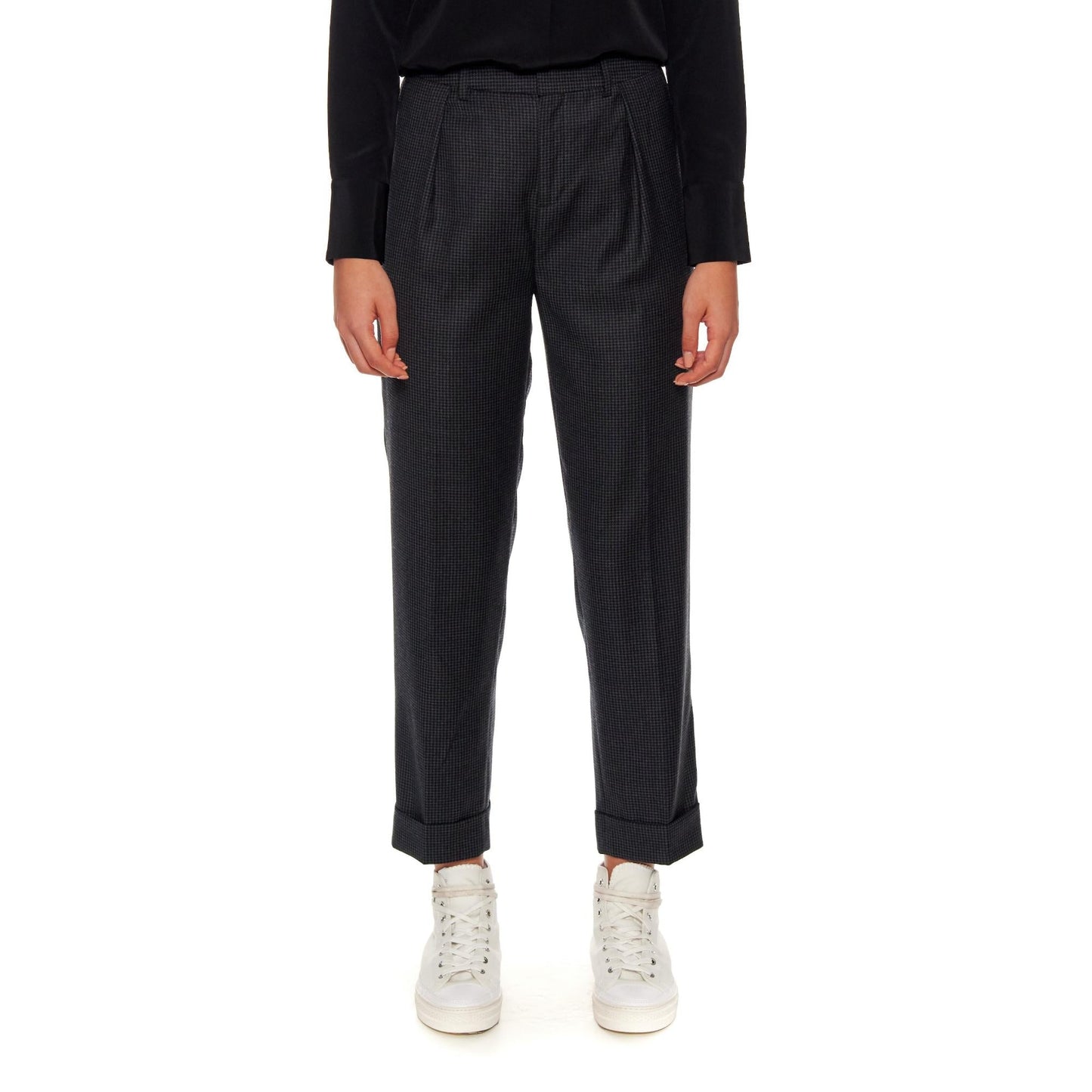 Women Nantes Trousers - High-Waisted, Cigarette Wool Trousers - Black/Grey
