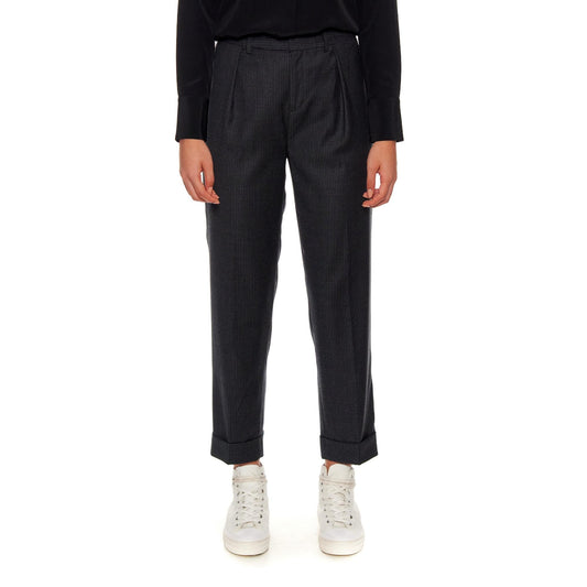 Women Nantes Trousers - High-Waisted, Cigarette Wool Trousers - Black/Grey