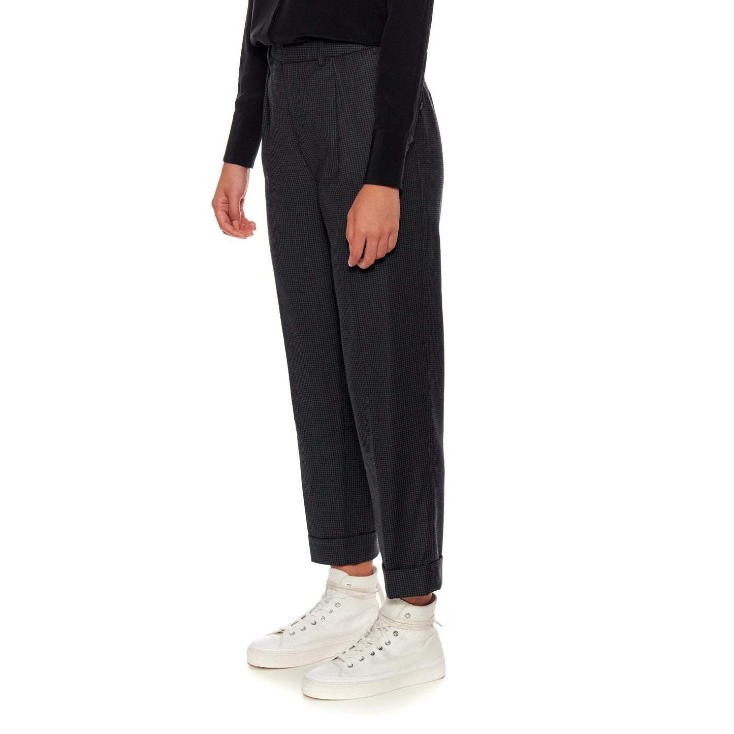 Women Nantes Trousers - High-Waisted, Cigarette Wool Trousers - Black/Grey