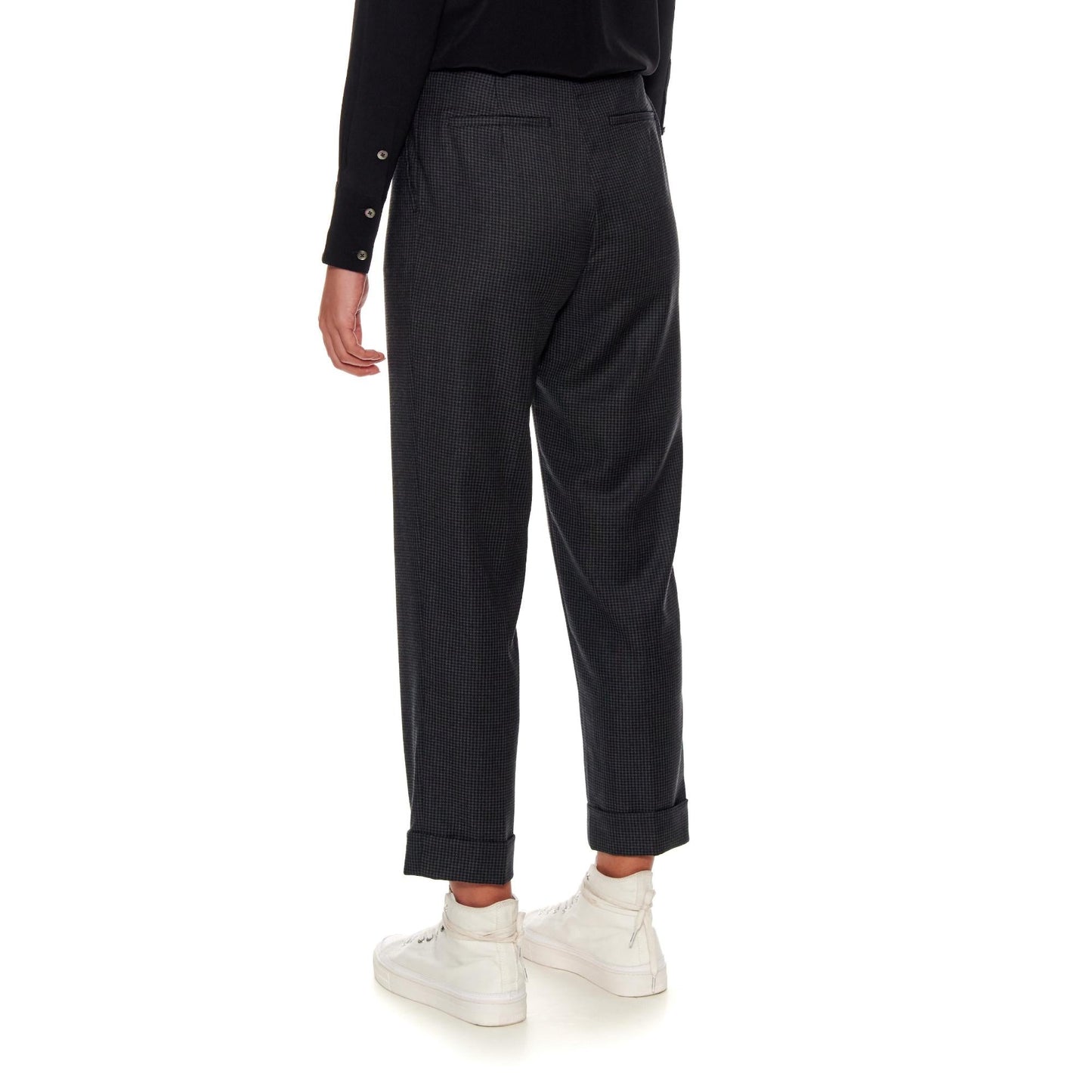 Women Nantes Trousers - High-Waisted, Cigarette Wool Trousers - Black/Grey