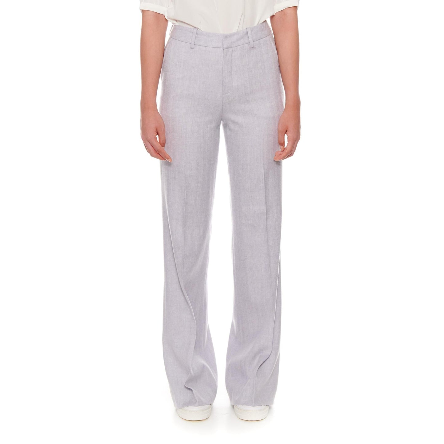 Women Bordeaux - Flared-Leg Wool Suit Trousers in Sky Grey Herringbone